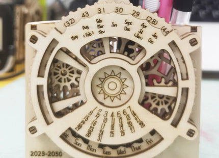 3D Wooden Puzzles Perpetual Calendar Pen Holder Mechanical Propelled Construction Model Kits For Teens and Adults,Age14+